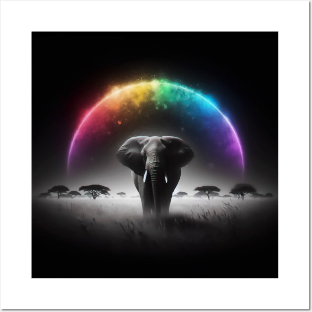 Monochromatic Elephant Within Rainbow Splash Wall Art by TomFrontierArt